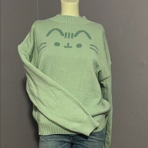 Mint Green Cat Face Sweater